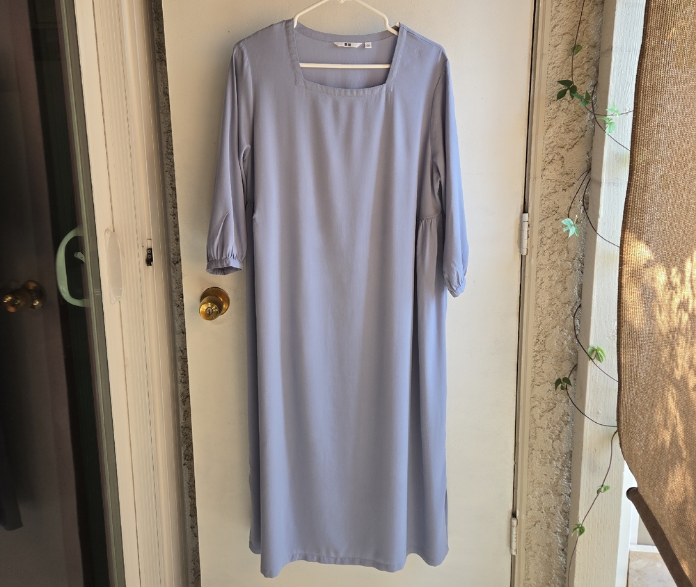 Uniqlo Square Neck Light Blue 3/4 Sleeve Dress